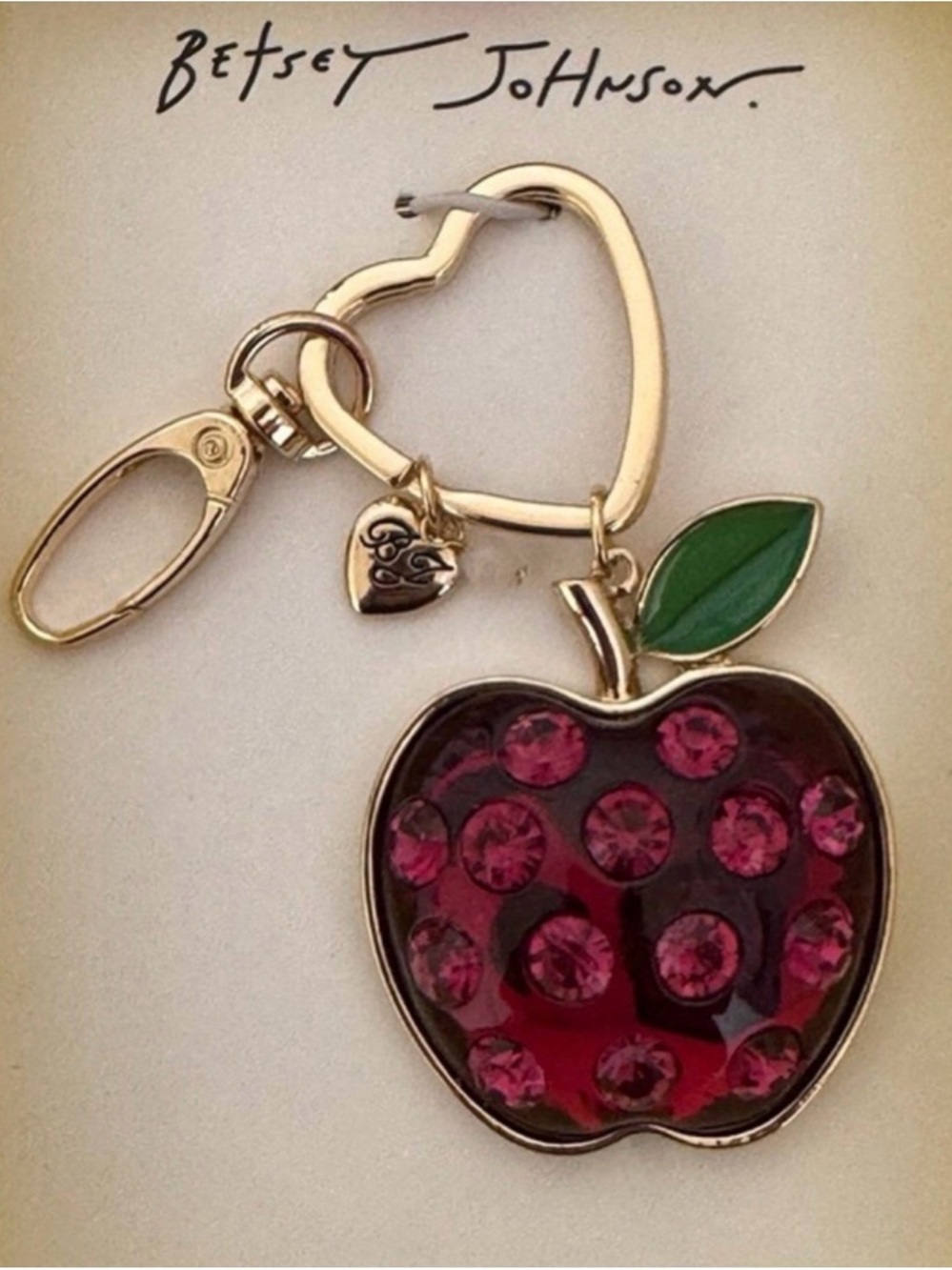 Betsey Johnson Red Crystal Apple Keyring - Picture 2 of 3